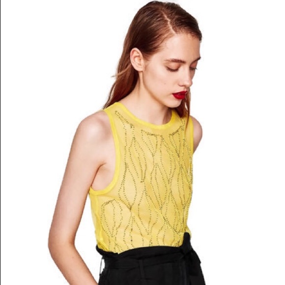Zara Semi-Sheer Yellow Embroidered Shirt - Picture 1 of 5